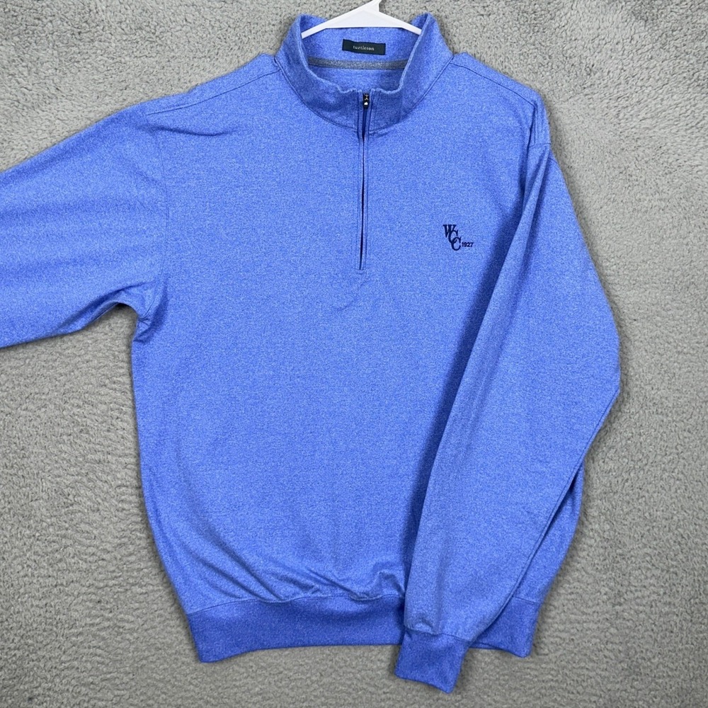 Turtleson Sweater Mens Medium Blue Golf Quarter Zip Stretch Logo Long Sleeve EUC
